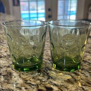 Vintage 1960’s green glass tumbler, Eldorado Pattern Hazel-Atlas set of 2